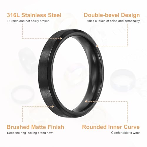 MECCANIXITY Stainless Steel Ring, Plain Ring Blanks Matte Brushed Wedding Bends for Men Women - color: Black