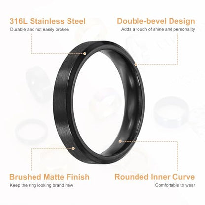 MECCANIXITY Stainless Steel Ring, Plain Ring Blanks Matte Brushed Wedding Bends for Men Women - color: Black