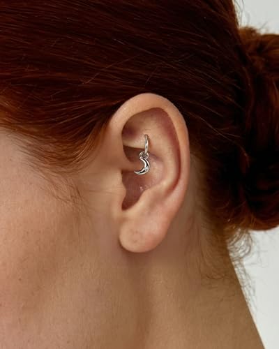 COCHARM Clicker Rook Earring-Star 16G Moon & Square Helix Rarrings,316L Stainless Steel Helix Daith piercing Jewelry 6/8MM - color: Moon-6MM
