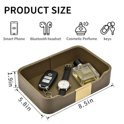 Luxury Leather Valet Tray Desktop Storage Organizer,Bedside Vanity Catchall Tray Nightstand Caddy Holder for Cosmetic,Jewelry,Watch,Keys,Phone,Wallet,Remote Controller,Pen,Olive Green - color: Olive Green
