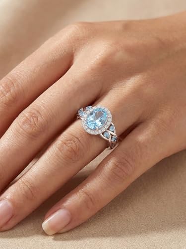 2-3 Carat Oval Engagement Ring 925 Silver Celtic Knot Birthstone Rings for Women Hypoallergenic Amehtyst/Aquamarine/Emerald/Ruby/Sapphire Cocktail Rings Jewelry Size 6-10 - color: A. Aquamarine