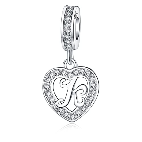 925 Sterling Silver Letter Charms A~Z Alphabet Charm Letter Beads fit Pandora European Bracelets fit Wife Mom Christmas Birthday Gift - color: K