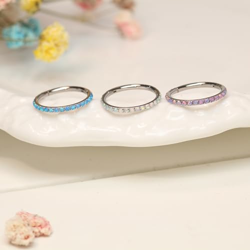 FUNLMO 20G 18G 16G 12G Nose Ring Hoop Conch Rook Daith Helix Tragus Piercing Jewelry 316L Surgical Steel Cartilage Earring Conch Hoop Earring Septum Jewelry Belly Lip Ring 5mm to 14mm - color: Silver-White Opal, 1pc
