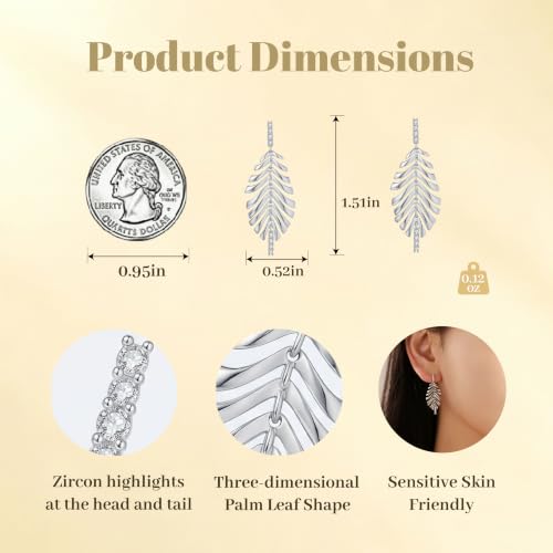 Sylph 14K 18K Gold Plated Chandelier Earrings for Women, Long Tassel Earring Huggie, Silver Leaf Dangle Drop Earrings, Dainty Bohemian Jewelry Gifts for Wedding Everyday Wear - color: D-Lightweight Feather Earrings Silver