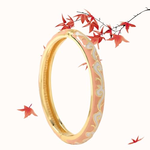 Cloisonne Bracelet For Women, Chunky Bangle Trendy Cute Flower Enamel Bangles Multi Tone Engraved Cuff Gold Plated Bracelets Stackable Wife Jewelry Friendship Gift - color: Cloud Rose Red