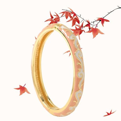 Cloisonne Bracelet For Women, Chunky Bangle Trendy Cute Flower Enamel Bangles Multi Tone Engraved Cuff Gold Plated Bracelets Stackable Wife Jewelry Friendship Gift - color: Cloud Rose Red