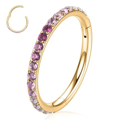 FUNLMO 20G 18G 16G 12G Nose Ring Hoop Conch Rook Daith Helix Tragus Piercing Jewelry 316L Surgical Steel Cartilage Earring Conch Hoop Earring Septum Jewelry Belly Lip Ring 5mm to 14mm - color: Gold-gradient pink CZ, 1pc