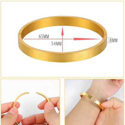 4/6/8MM Greek Key Meander Bracelet Oval Stainless Steel Bangle Cuff Gifts for Women Men - color: Gold, size: 8mm
