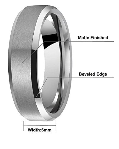 6mm 8mm 10mm Black Tungsten Wedding Band Ring Men Women Matte Finish Beveled Edges Comfort Fit Size 5 To 17 - color: Silver 6mm