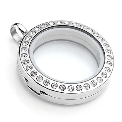 Jovivi 25/30mm Living Floating Memory Locket Necklace - 316 Surgical Stainless Steel Round Crystals Buckle Closure - color: 25mm Locket