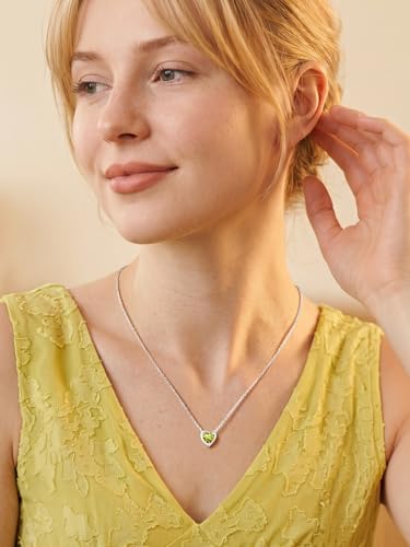 Silvora Heart/Round Birthstone Necklace for Women, Sparkling Crystal Pendant, Dainty Birth Month Jewelry, Adjustable 16"+2" Chain - color: Silver, style: August Heart
