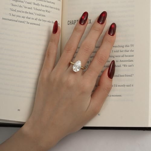 DIAMONBLISS Marilyn Monroe 10-Carat Big Solitaire Ring For Women | 14K Gold Plated 925 Sterling Silver Glamorous Cocktail Ring | 100 Facet Cubic Zirconia CZ Simulated Diamond - style: Pear 5 Carats