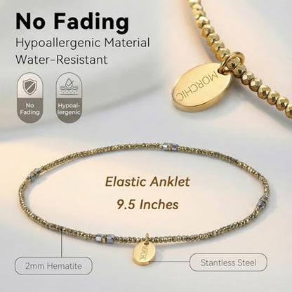 Womens Hematite Anklet, Handmade Foot Chain, Elastic Beach Chakra Jewelry - color: Ank-5