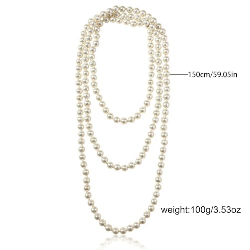 Long Pearl Necklaces for Women Layered Pearl Long Sweater Necklaces Vintage Elegant Pearls Necklace Trendy Dainty Wedding Costume Party Jewelry