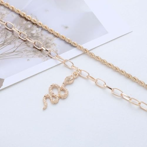 Boho Layered Snake Anklet Bracelet Gold Snake Dangle Ankle Bracelets Chunky Paperclip Chain Anklet Punk Double Layer Anklets Foot Chain Jewelry for Women - color: Gold
