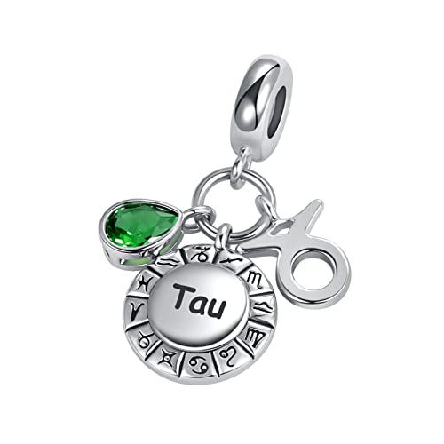 NanMuc Constellation Charm for Women Bracelets Horoscope Zodiac Sign Teardrop Birthstone Birthday Anniversary Dangle Bead for Mom Grandma - style: Taurus(4.21-5.21)