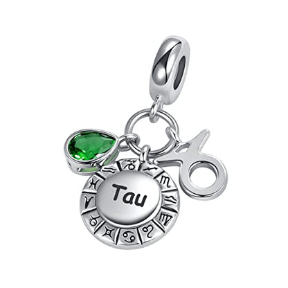 NanMuc Constellation Charm for Women Bracelets Horoscope Zodiac Sign Teardrop Birthstone Birthday Anniversary Dangle Bead for Mom Grandma - style: Taurus(4.21-5.21)