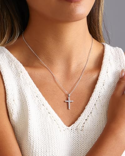 Cross Necklace for Women, 14K Gold Plated Cubic Zirconia Cross Pendant Necklace, Trendy Christian Jewelry Gifts for Baptism First Communion Christmas - color: Style E - Silver