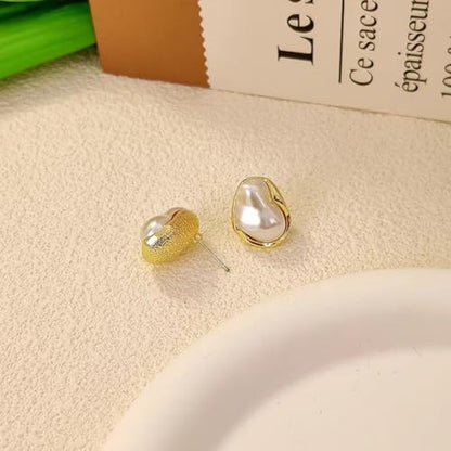 Boho Pearl Statement Earrings for Women Irregular Pearl Earrings | Big Round Freshwater Pearls Bridal Gold Earring Beach Ocean Vacation Jewelry - style: B Style