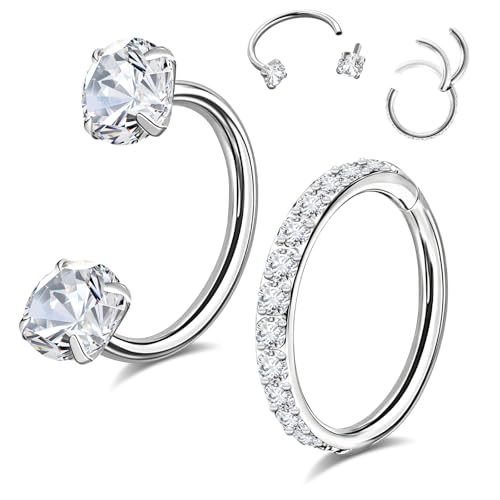 ONESING Horseshoe Nose Ring and Nose Hoop 16G Stainless Steel Hoop Nose Rings for Women Men Horseshoe Nose Piercings Jewelry for Septum Daith Tragus Helix Rook Eyebrow Lip Piercing Inner 6mm/7mm/8mm - color: white, size: 8mm