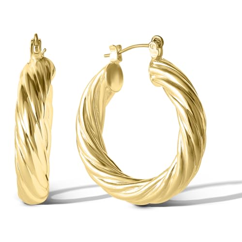 Jessica Simpson Womens Hoop Earrings - Silver-Tone or Gold-Tone Hoop | Earrings for Women - color: Gold Thick Twisted Hoops