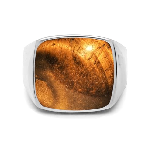 Square Cut Tiger Eye/Black Onyx/Turquoise/Lapis/Moss Agate Rings for Men 925 Sterling Silver 10K 14K 18K Gold Signet Rings for Men - style: Tiger Eye