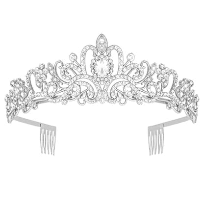 Crystal Tiara Crown Headband Princess Elegant Tiara with Combs for Women Young Ladies Bridal Wedding Prom Birthday Party, Silver - color: Silver