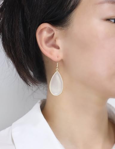 BaubleStar Natural Crystal Healing Stone Earrings Statement Teardrop Dangle Earrings for Women - color: Translucent White