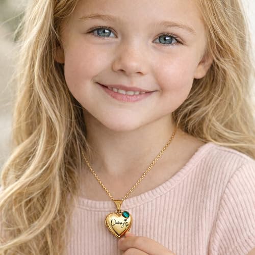 Twenty&Sixty Personalized Heart Locket Necklace for Women, Girl, Kids, Holds Pictures, Birth Flower Personalized & Engraved Picture Locket Necklace Gold/Silver/RoseGold