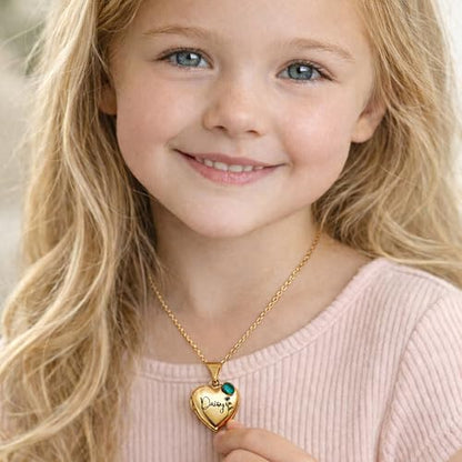Twenty&Sixty Personalized Heart Locket Necklace for Women, Girl, Kids, Holds Pictures, Birth Flower Personalized & Engraved Picture Locket Necklace Gold/Silver/RoseGold