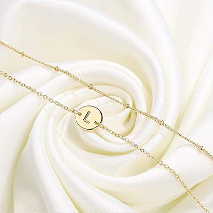 Gold Initial Bracelets for Women Girls Jewelry Gifts - Dainty 14K Gold Plated Layered Beaded Letter Bracelet 26 Alphabet Disc Monogram Initial Bracelets Birthday Gifts for Women Girls Teens - style: V