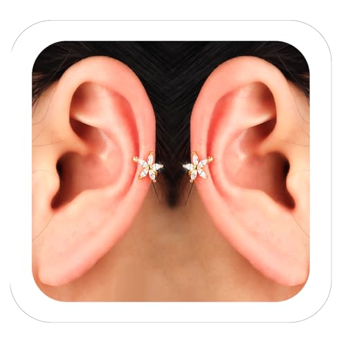 Ear Cuffs Non Piercing for Women Flower Earring Cuff Gold Non Pierced Lightweight Hypoallergenic Cartilage Earrings Dainty Jewelry Gift - color: Gold+1Pari