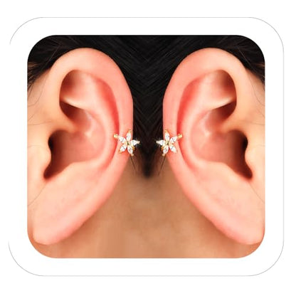 Ear Cuffs Non Piercing for Women Flower Earring Cuff Gold Non Pierced Lightweight Hypoallergenic Cartilage Earrings Dainty Jewelry Gift - color: Gold+1Pari