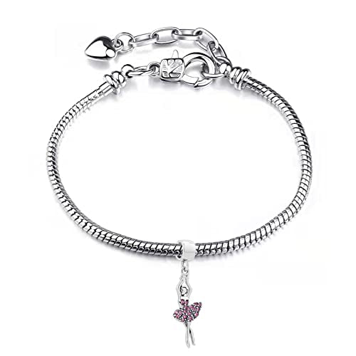 NARTGO Sparkling Dancing Women with Colorful Birthstone Charm Compatible with Pandora Bracelets Birthday Mother's Day Christmas Jewelry Gifts - color: October Pink