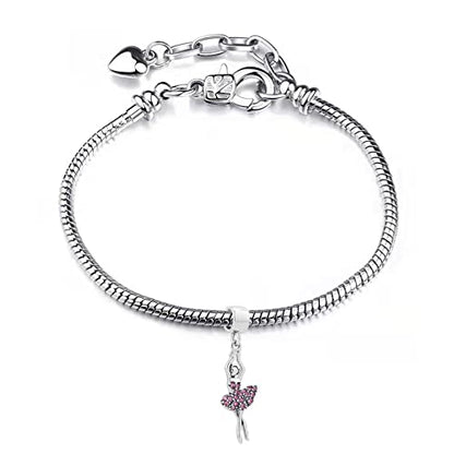 NARTGO Sparkling Dancing Women with Colorful Birthstone Charm Compatible with Pandora Bracelets Birthday Mother's Day Christmas Jewelry Gifts - color: October Pink