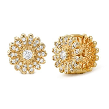Hoop Earrings for Women 14K Gold Plated Huggie | U Shape,Cubic Zirconia,Dainty,Small,Simple,Lightweight,Hypoallergenic,Trendy,Everyday Jewelry,Gift - color: 03. Daisy