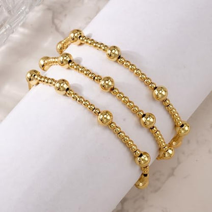 Gold Bracelets for Women, Beaded Cross Stack, Non Tarnish Set，Set-1 | Gold Beaded Bracelet Stack with Stretch Fit, Waterproof Finish and Dainty Design for Everyday Wear and Gifts - color: Colors-14