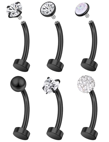 14G Floating Belly Button Ring Piercing Jewelry 316L Stainless Surgical Steel Round Heart Cubic Zirconia Opal Navel Rings Belly Button Ring Piercing Jewelry for Women 14 Gauge Hypoallergenic - color: Black-12MM Bar-Clear CZ