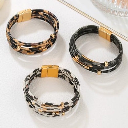 Caiyao Bohemia Multilayer Leopard Print Leather Wrap Bracelets Handmade Layered Leopard Cuff Bangle Bracelets for Women Men Party Holiday Wedding Jewelry Gifts - style: StyleC