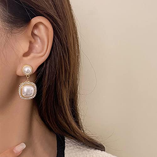 Pearl Clip on Earrings for Women Drop Clip Earrings for Women Gold Plated White Imitation Pearl Earrings Fashion - color: Square Pearl