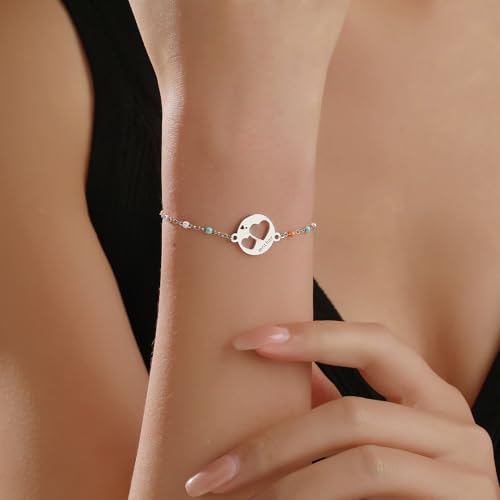 DS Mother Daughter Matching Bracelets,Adjustable Stainless Steel Gift Set | mother’s Day & Birthday Gift Box,Heart Charm,Mommy & Me Style,18K Gold Plated,Hypoallergenic,Daily Wear,Fits Women Teen Girls - color: Silver-5