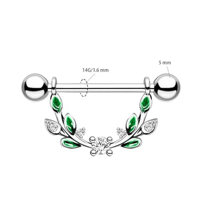 2pcs 14G Nipple Rings Flower Nipple Bars Surgial Steel 316L Nipple Piercing Jewelry Heart Nipple Barbell for Women - color: GREEN round