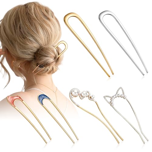CWJCYTNSN 6 PCS French Hair Pins U-Shaped Hair Clips for Thick Hair 5.5 Inch Metal Hair Pins for Women Girls Vintage Hair Fork Sticks Hairstyle Accessories