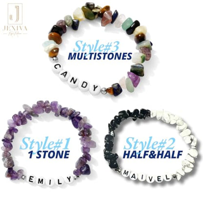 Customized Name Bracelet for Couples, Family, Friends, Personalized Bracelet with Names, Crystal Beads and elastic stretch - style: Chip Stones