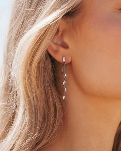 Dangle Earrings for Women - 14K Gold/White Gold/Rose Gold Plated Butterfly Heart Star Hoop Chain Long Tassel Cubic Zirconia CZ Dangle Earrings - color: Black CZ Twist
