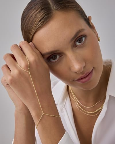 PAVOI Hand Chain Bracelet for Women, 14K Gold Plated Adjustable Ring Chain | Hand Chain Bracelet, Ring Bracelet Hand Chain, Arm & Body Jewelry - style: Satellite