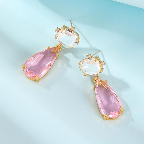 Crystal Earrings CXUEMH Teardrop Earrings for Women Blue and Green Dangle Earrings Elegant Earrings for Prom Emerald Green Earrings Formal Jewelry Crystal Drop Earrings - color: white and pink