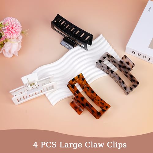 5 Inch XL Jumbo Large Claw Clips, 4-Pack Oversized Rectangle Big Hair Clips for Women, Non-Slip Dark & Light Leopard - color: GLOSSY LEOPARD