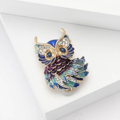 Enamel Bird Brooch for Women Rhinestones Owl/Hummingbird/Eagle/Toucan Lapel Pin Cute Bird Brooches Jewelry Gifts for Mom Wife - color: Blue Violet-Owl 1