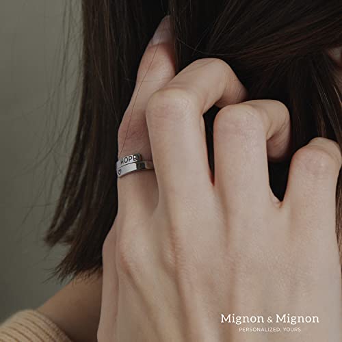 MignonandMignon Personalized Stacking Rings, Custom Initial Ring | Engrave the open wrap band with initials, names or dates; tarnish-resistant gold plated steel is skin-safe for stacking.